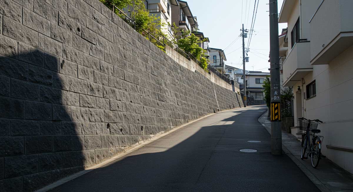 擁壁のある住宅
