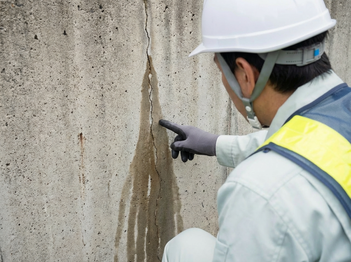 ひび割れ・排水穴の現地確認
